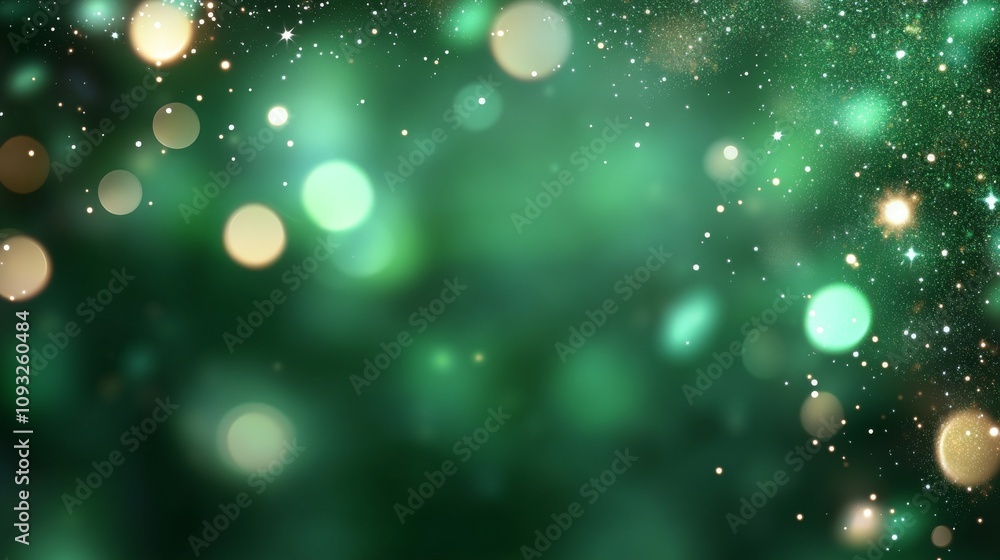 Aufkleber abstract green background with soft bokeh effect and glittering stars for artistic and festive desig