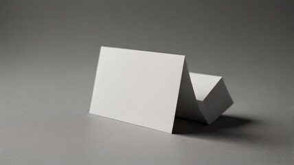 Stack of minimalist white business cards with subtle wood grain texture and embossed logo, angled on a light surface.