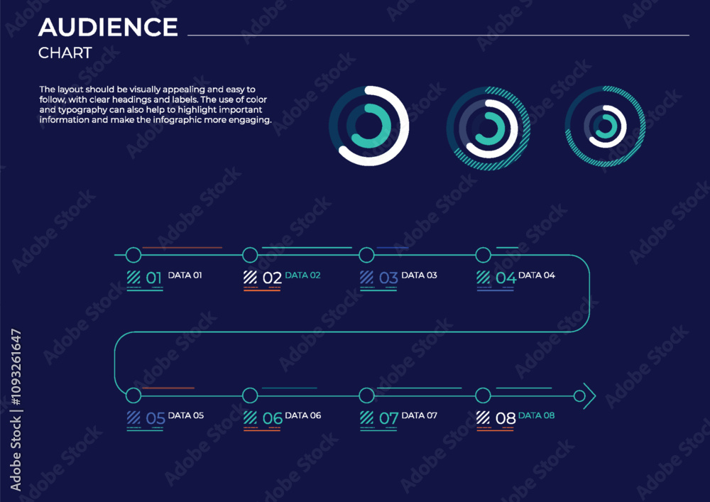 Poster coverage audience business charts in color. vector data illustration.