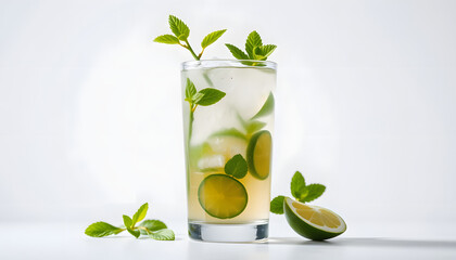 Fresh mojito drink isolated with white highlights, png
