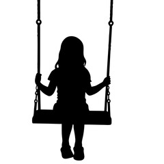 Women swinging on the swing silhouettes set vector illustration.