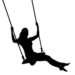 Women swinging on the swing silhouettes set vector illustration.