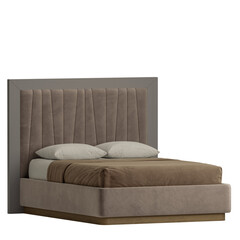 A bed with a brown headboard and a brown mattress