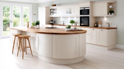 Cream and Brown Luxury Kitchen Bathed in Natural Light