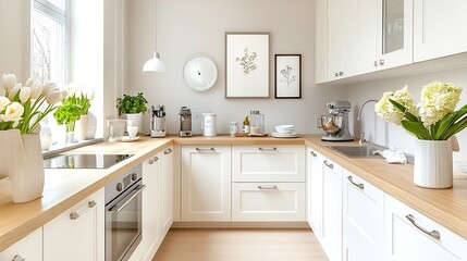 Scandinavian Inspired Cream and Oak Kitchen Design with Natural Accents