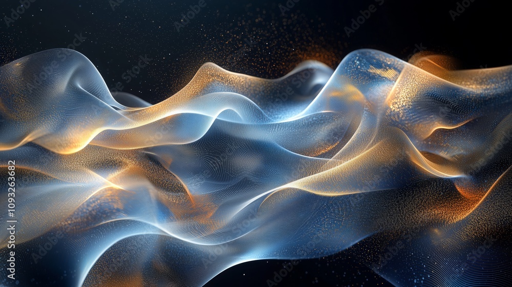 Poster visually striking abstract composition of flowing waves in soft hues with a dynamic sense of motion 