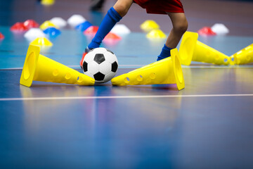 Football Futsal Training for Children. Soccer Training Dribbling Cone Drill