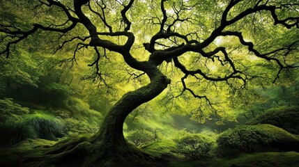 Ancient Mossy Tree in Serene Forest