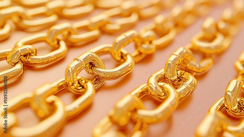 Poster seamless and elegant pattern of interlocking golden chains with a glossy finish for high-quality bac