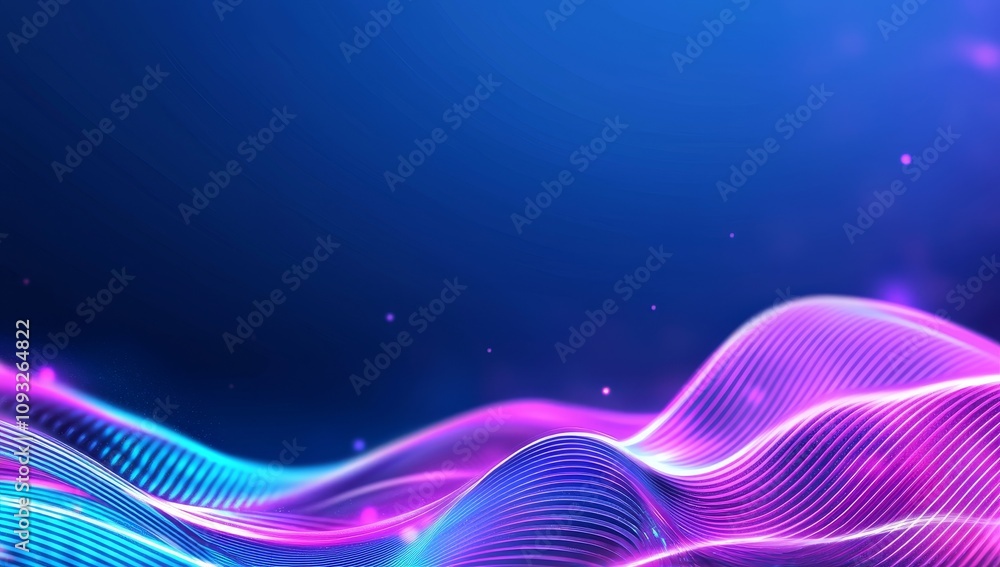 Poster an abstract representation of neural networks' data flow and connections is represented by waves and