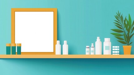 Obraz premium Organized pharmacy interior with signage, flat design illustration