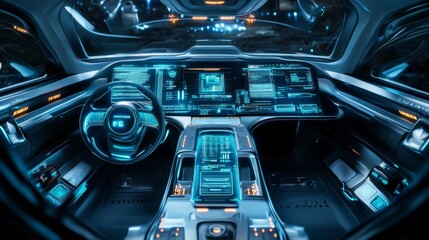 Futuristic Concept: Stylish Japanese Businessman Riding on a Back Seat of an Autonomous Self-Driving Zero-Emissions Electric Car. He is Riding on the Highway in the City of the Future.