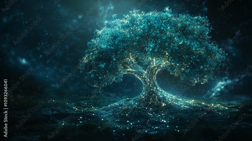 Poster glowing tree art concept created with unique visual elements and ethereal lights in a dreamlike fant