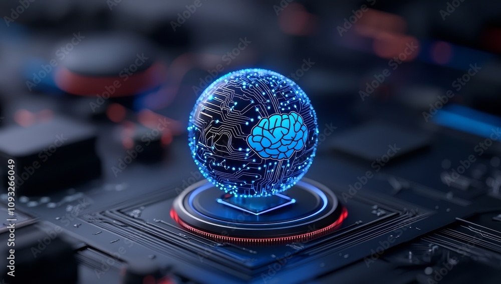 Poster data flow and ai learning are represented by interconnected nodes on an abstract neural network.
