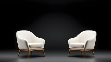 set of modern cream armchairs with soft rounded design textured fabric and wooden legs in contemporary minimalist style