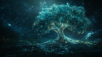 Fototapeta premium Glowing Tree Art Concept Created with Unique Visual Elements and Ethereal Lights in a Dreamlike Fantasy Landscape for Imaginative Projects