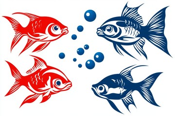 Fototapeta premium A simple silhouette of an aquarium with abstract fish shapes and bubbles in a clean, minimalist design