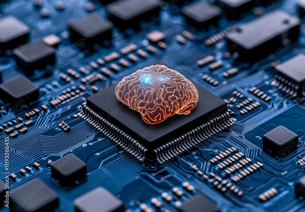 Poster stock technology is symbolized by illuminated 'deep learning' text.