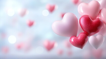 Colorful Heart Shapes Floating in the Air with a Soft Blur Background Creating a Romantic and Playful Atmosphere for Celebrations and Love Themes