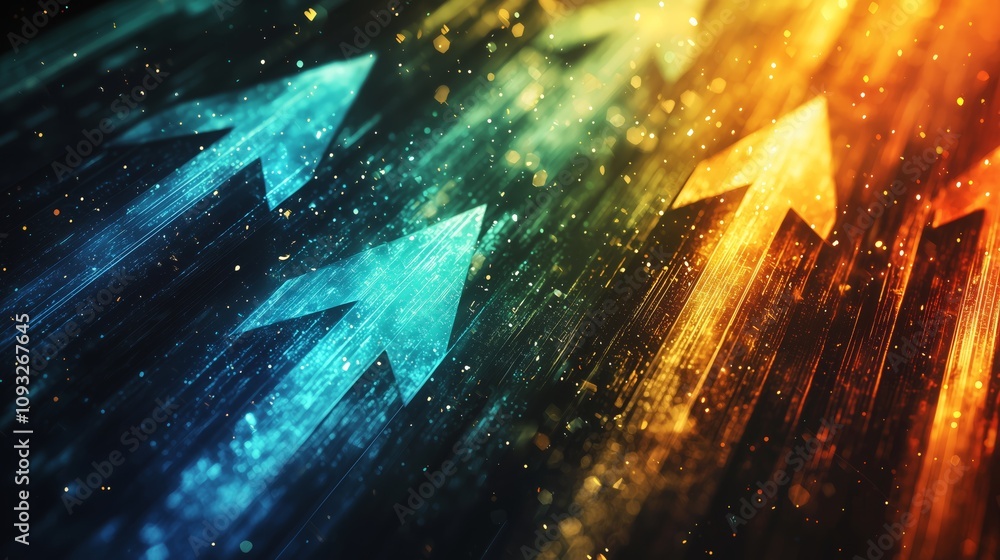 Poster dynamic energy series with overlapping colorful arrows illustrating high energy movement in a vibran