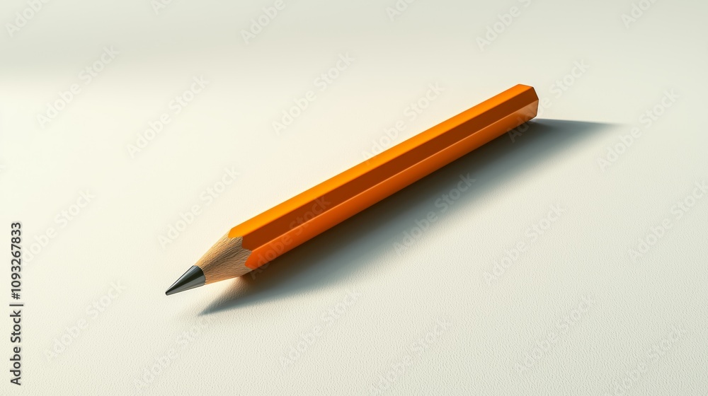Poster high resolution image of a single orange pencil on a light background with a subtle shadow, perfect 