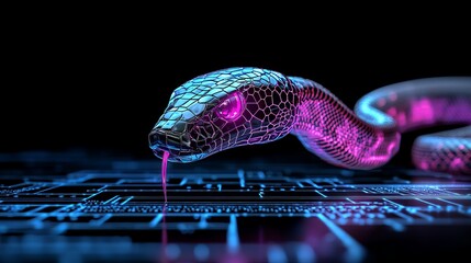 The glowing snake in the middle of the code lines symbolizes the powerful and dynamic nature of Python programming.