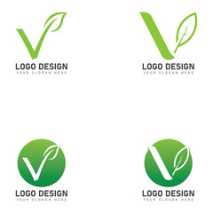 set of initial letter v with leaf logo design vector icon