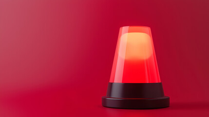 Alarm siren emergency notification concept. Emergency alert light glowing brightly on red background