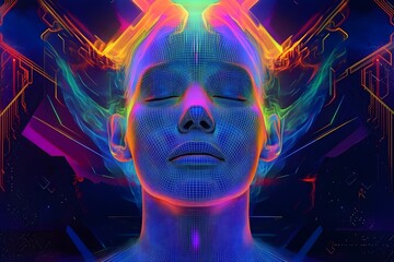 A stunning depiction of a woman's head in a wireframe hologram style