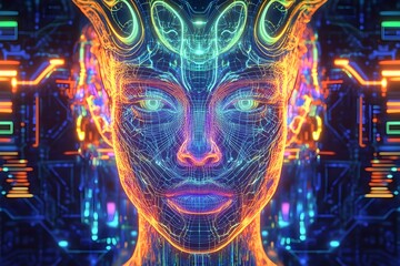 A stunning depiction of a woman's head in a wireframe hologram style