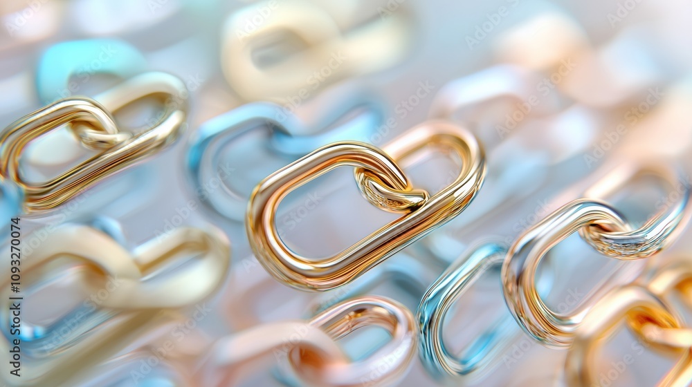 Poster close-up macro shot of colorful paperclips arranged in a vivid collection, showcasing various design