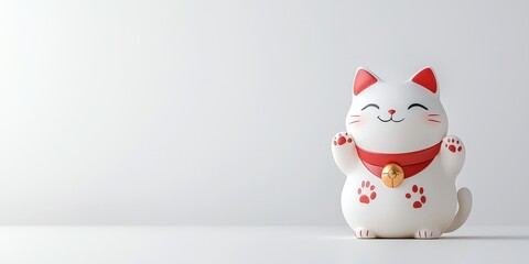 A cheerful ceramic cat figurine representing good luck and prosperity.