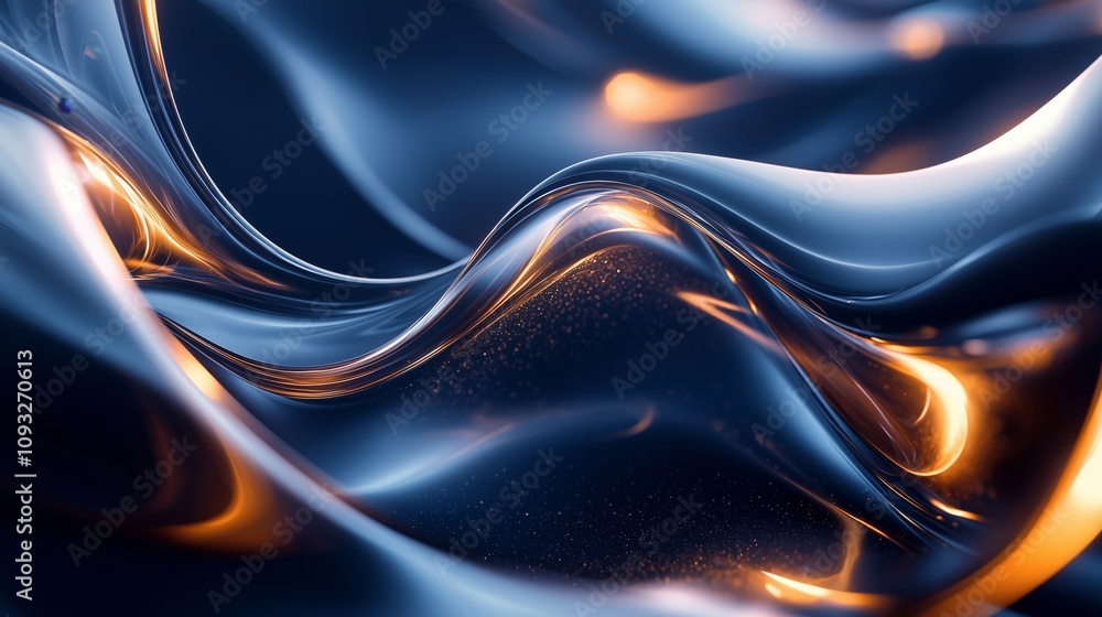 Poster dynamic abstract scene featuring flowing waves and glowing highlights in a rich color palette for mo