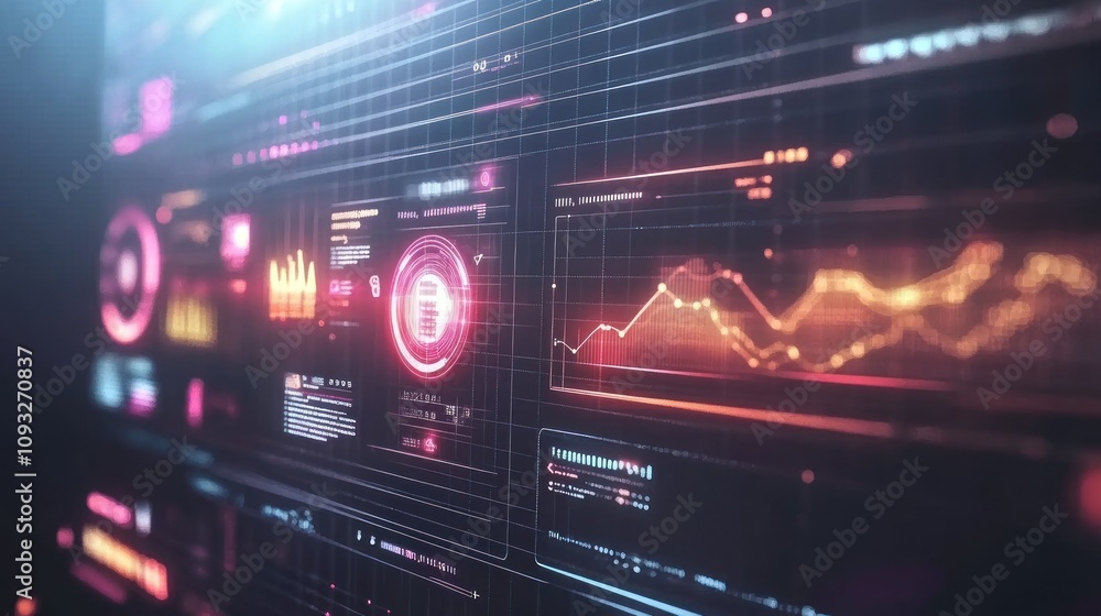 Poster Futuristic Digital Dashboard Displays Data Analytics