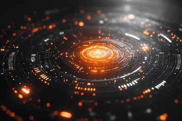Futuristic glowing orange circle on a technological interface