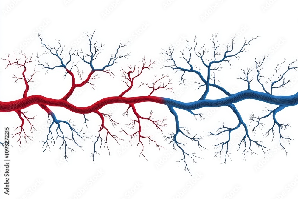 Poster Aorta artery drawn in flat 2D style, with bold red and blue lines showing its path and main branches