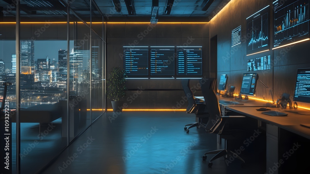 Poster a sleek hybrid office featuring 3d glowing shared task boards and 2d real-time notifications. 4k res