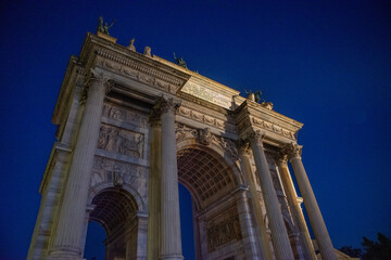 The Arch of Peace in Milan illuminated at night