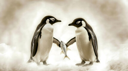 Obraz premium Penguin couple holding hands