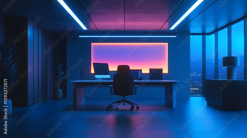 Poster a minimalist hybrid workspace showcasing 3d glowing meeting tools and 2d animated project milestones