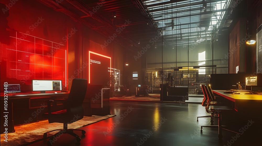 Poster A virtual hybrid workspace featuring 3D glowing collaborative environments and 2D live annotations. 4k resolution, Cinematic Scene