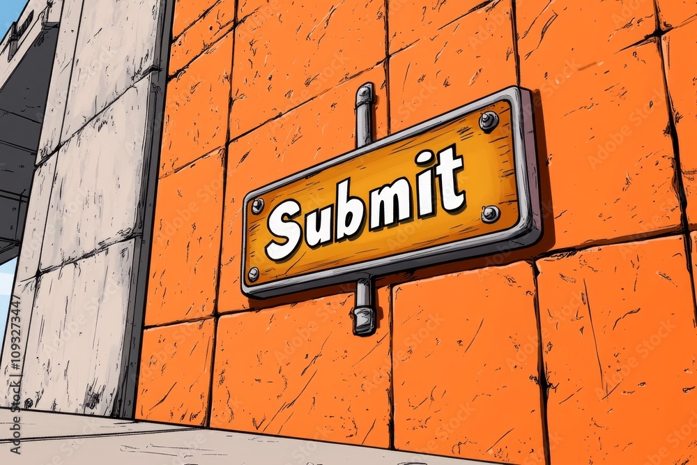 Aufkleber Application interface visualized in pixel art style, with a retro design showing fields, buttons, and a â€œSubmitâ€ icon blinking
