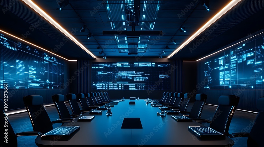 Poster a hybrid meeting room showcasing 3d glowing cryptocurrency transaction visualizations and 2d live up