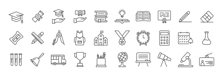 School Icon Set – Educational, Customizable, and Vector-Based Icons
