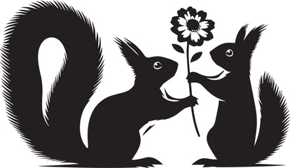 Naklejka premium A squirrel offering a flower to another squirrel silhouette vector