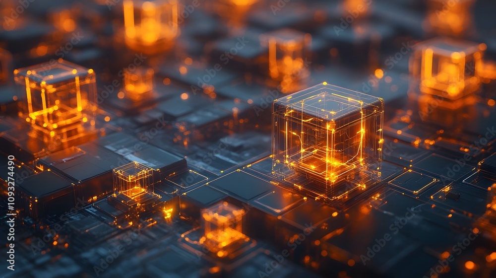 Poster A developer team brainstorming blockchain solutions for healthcare using 3D glowing security models and 2D action plans. 4k resolution, Cinematic Scene