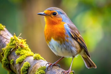 Fototapeta premium European Robin on Tree Macro Photography AI Art