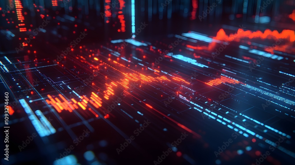 Poster a professional analyzing 3d glowing visual trends of market data with 2d insights overlaying the das