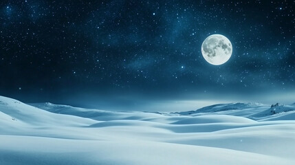 Fototapeta premium Winter Landscape with Snow Covered Fields and Starry Night Sky