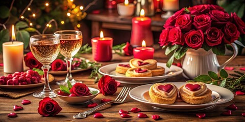 Naklejka premium Romantic Food Photography for Valentine's Day: Heart-Shaped Delights, Sweet Treats, and Elegant Dishes for a Memorable Celebration of Love and Togetherness